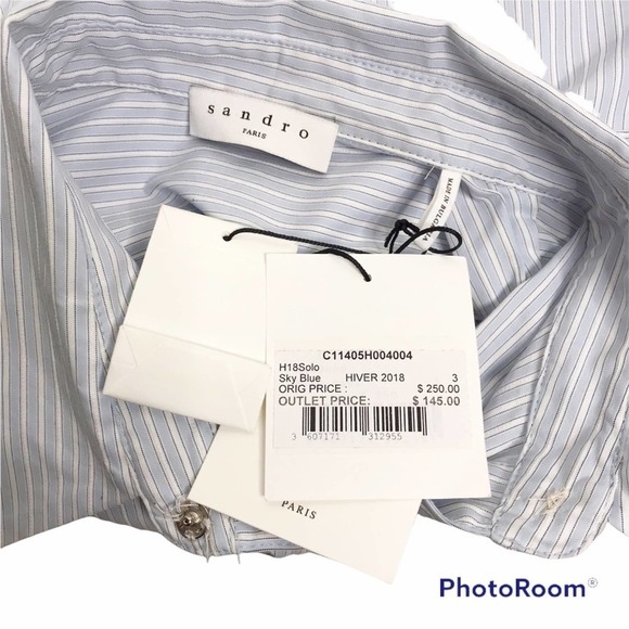 Sandro blue striped button down long sleeve blouse size 3 - Picture 8 of 9